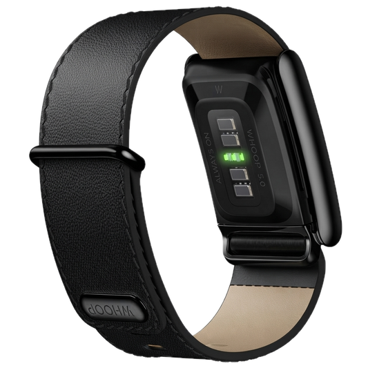 WHOOP LIFE MG - LEATHERLUXE STRAIGHT STRAIGHT BLACK/CREAM WITH BLACK TITANIUM