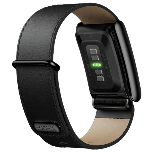 WHOOP LIFE MG -  LEATHERLUXE STRAIGHT BLACK/CREAM WITH BLACK TITANIUM