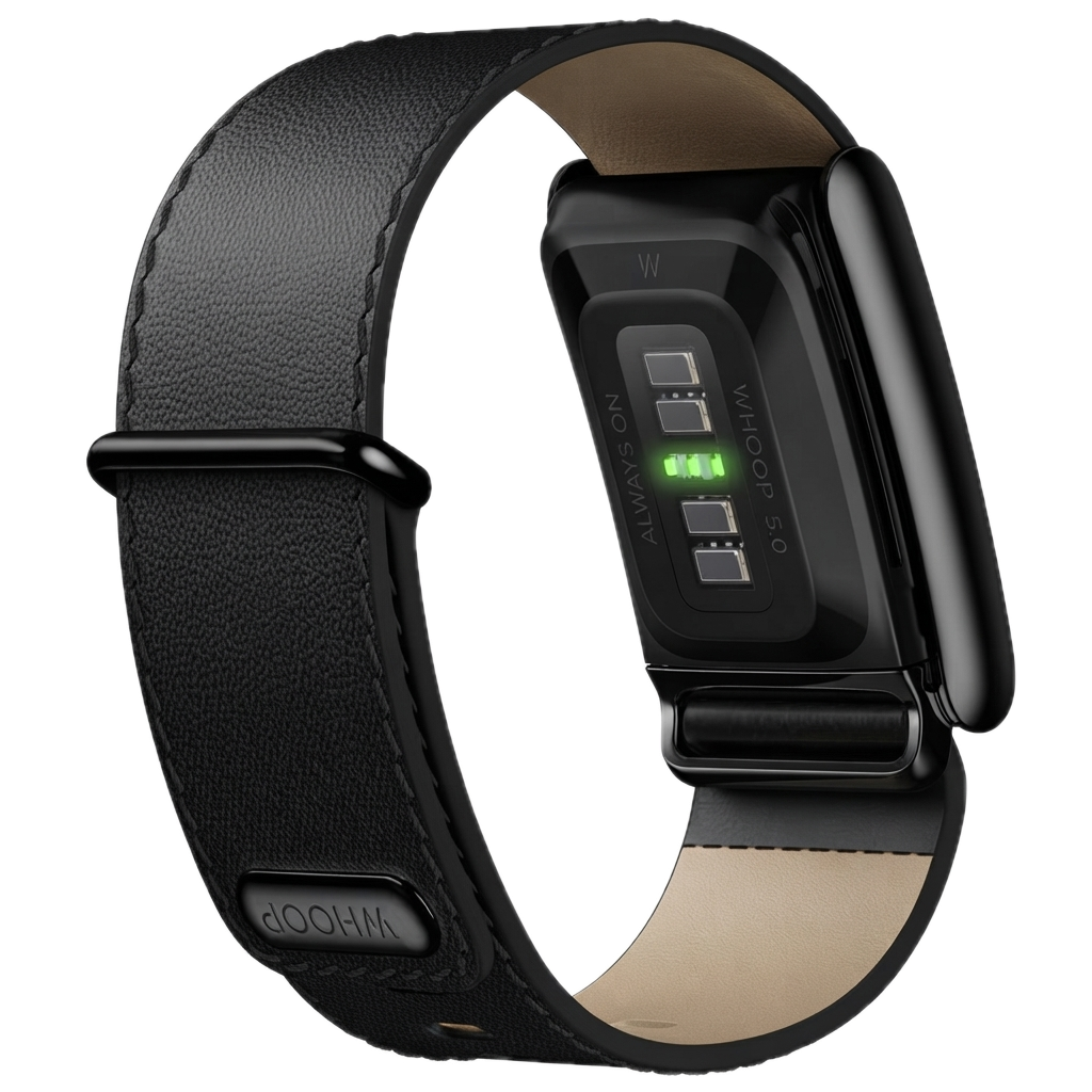 WHOOP LIFE MG - LEATHERLUXE STRAIGHT STRAIGHT BLACK/CREAM WITH BLACK TITANIUM